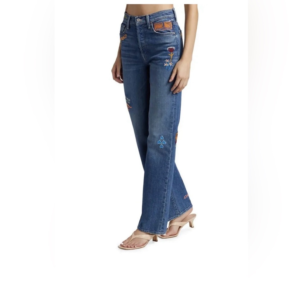 NWT Mother Superior The Rambler Sneak Embroidered Jeans 23  Style 1418-259